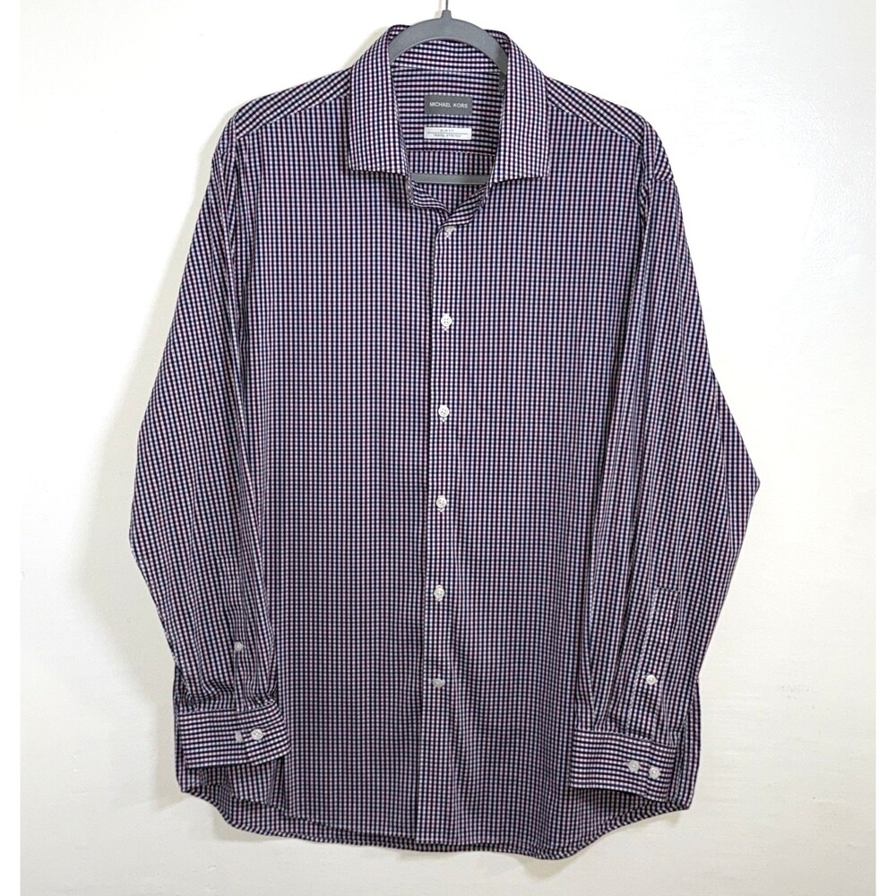 Michael Kors Slim Fit Travel Stretch Dress Shirt Cotton-Nylon Wine Blue Size XL